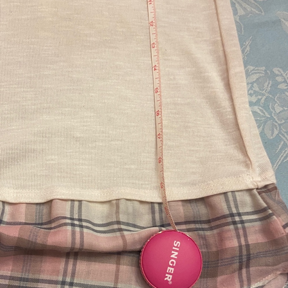 Women's Cream and Pink Plaid Hem Top - Picture 8 of 11